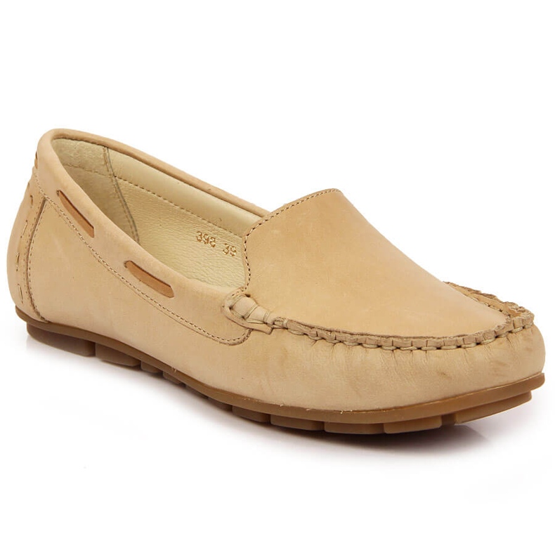 Mocassim feminino de couro bege claro Helios 398