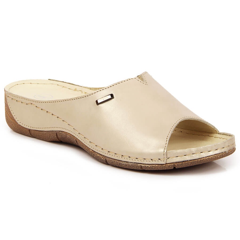 Chinelos de couro feminino em uma cunha dourada Helios 105 dourado