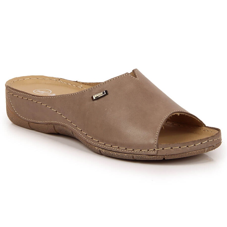 Chinelos femininos de couro com cunha Helios 105 bege