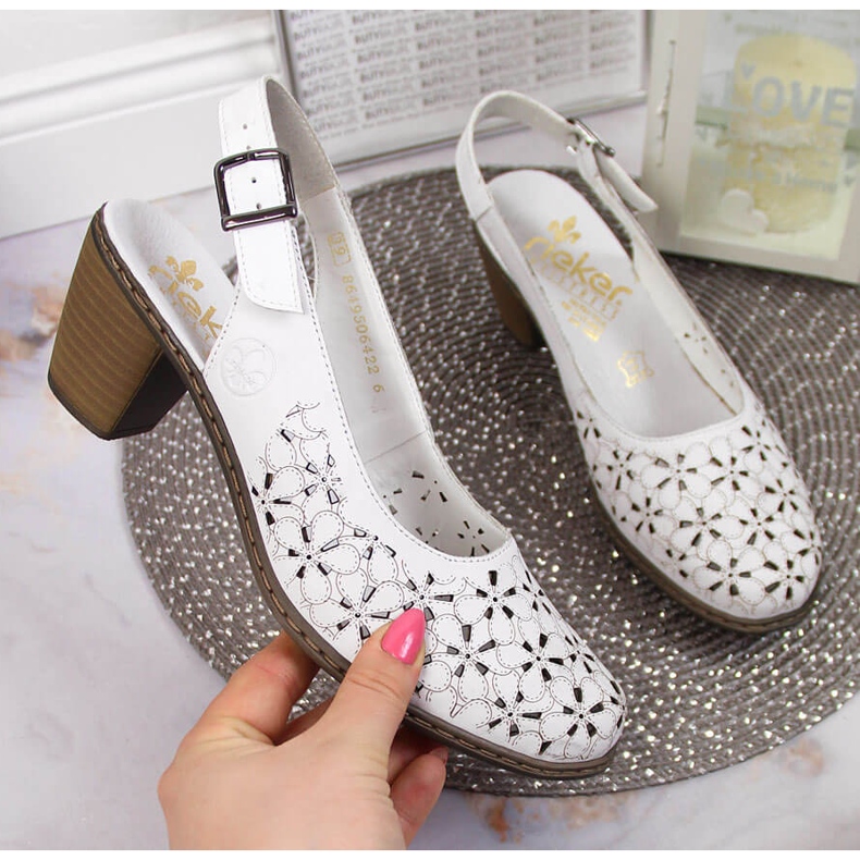 Sandálias de sandálias abertas Rieker branco feminino 40981-80 branco