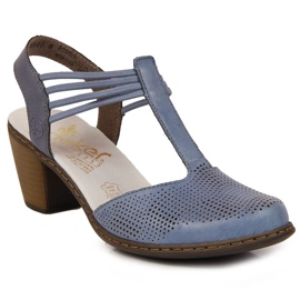 Sandálias femininas de couro com elástico Rieker 40988-12 azul Sandálias femininas de couro com elástico Rieker 40988-12 azul
