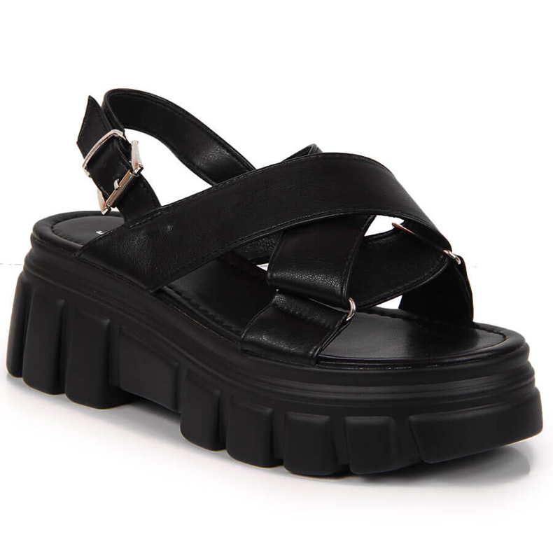 Sandálias femininas na plataforma preta Jezzi preto