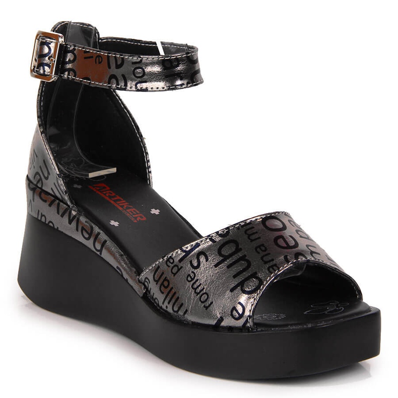 Sandálias de mulher em pele com cunha Artiker metalizada prata cinza