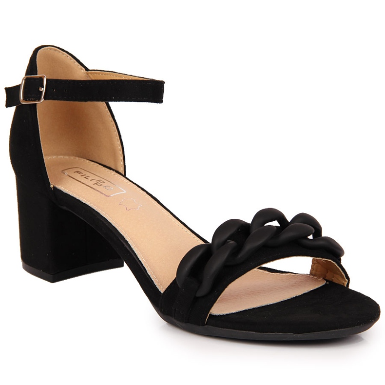 Sandálias femininas pretas Filippo em um poste com uma corrente preto Sandálias femininas pretas Filippo em um poste com uma corrente preto