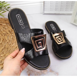 Chinelos de mulher negra com ornamento preto Filippo