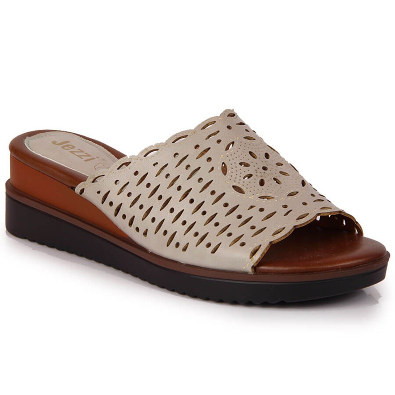 Chinelos cinza femininos na cunha a céu aberto Jezzi