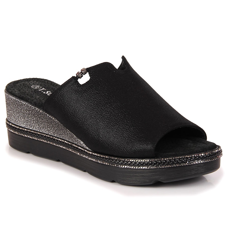 Chinelos de cunha pretos de mulher T.Sokolski