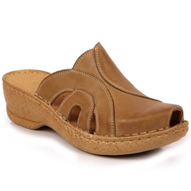 Chinelos de cunha de couro bege Łukbut 650 Chinelos de cunha de couro bege Łukbut 650