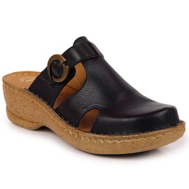 Chinelos de couro em uma cunha azul Łukbut 666 azul marinho