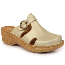 Chinelos de cunha dourados em couro Łukbut 666