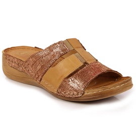 Chinelos de couro bege e dourado com elásticos Łukbut 1103