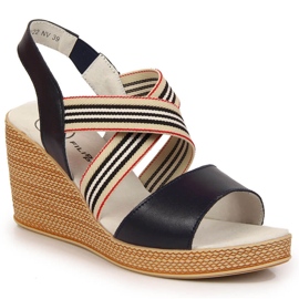 Sandálias femininas em couro com cunha azul marinho Filippo azul-marinho