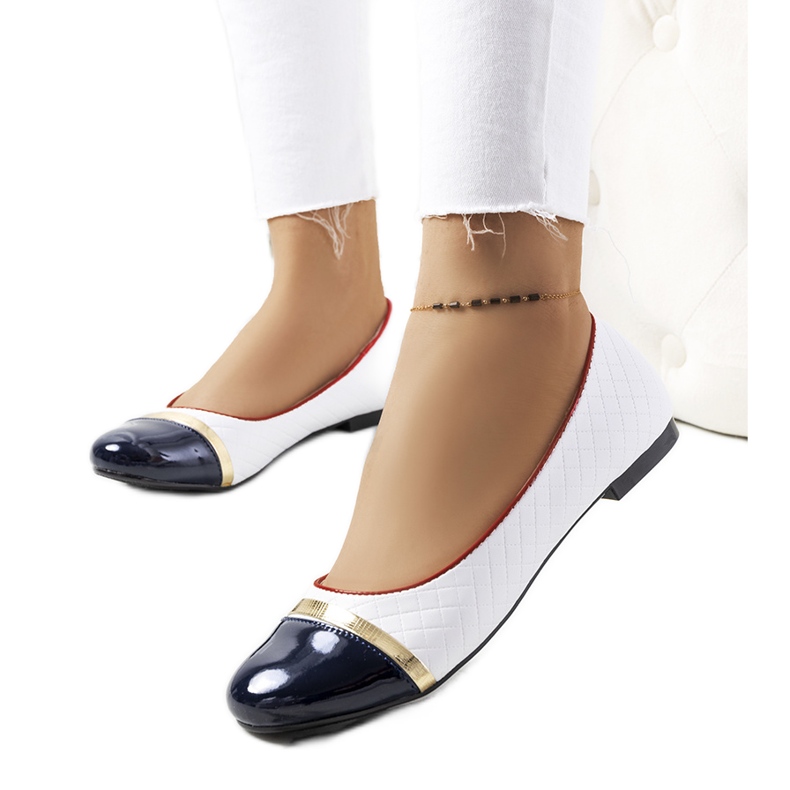 Bailarinas brancas femininas Petra branco azul marinho