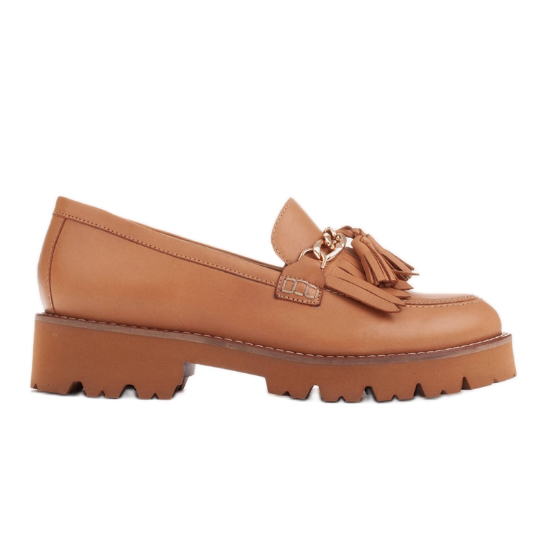 Marco Shoes Mocassins com corrente de ouro em sola clara bege