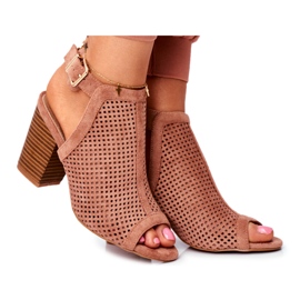 FB1 Botas Openwork Feminino Peep Toe Pink Paradise marrom
