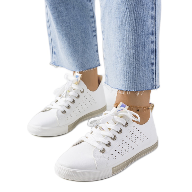 Tênis feminino Impi branco e dourado