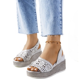 Sandálias prateadas a céu aberto com salto de cunha da Bíblia prata