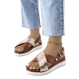 Sandálias castanhas com aplicação de Myrtle metálica marrom dourado