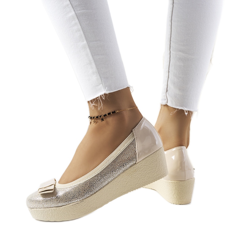 Bombas de cunha Golden Corker bege dourado