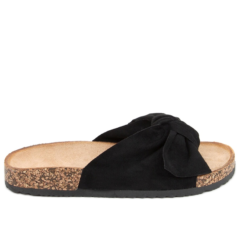 Chinelos de cortiça com laço preto lilás