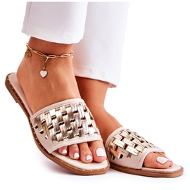 S.Barski Chinelos femininos de couro com salto liso bege Hollis