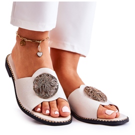 S.Barski Chinelos femininos de couro com decoração dourada Colene dourado