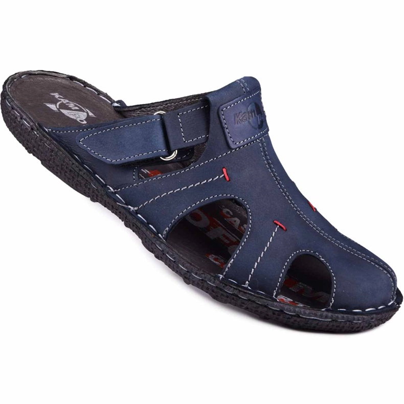 Kampol Chinelos de couro de homem 217 / 22KAM azul marinho