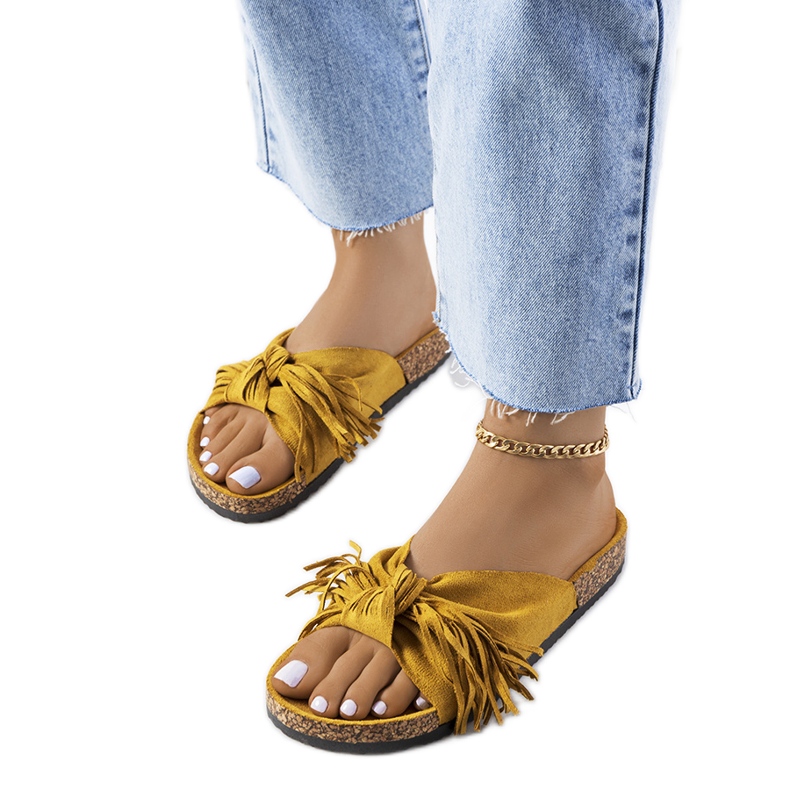 Chinelos Laderies com franjas amarelas amarelo