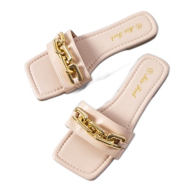 BM Chinelos bege elegantes com uma corrente Cherell