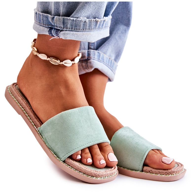 FJ1 Chinelos femininos de camurça verde pôr do sol