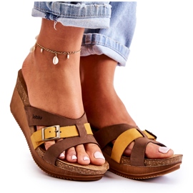 Chinelos femininos com cunha Inblu EN000024 Marrom-Amarelo