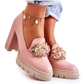 PA2 Bombas elegantes com ornamentais lisos rosa-bege Caterine