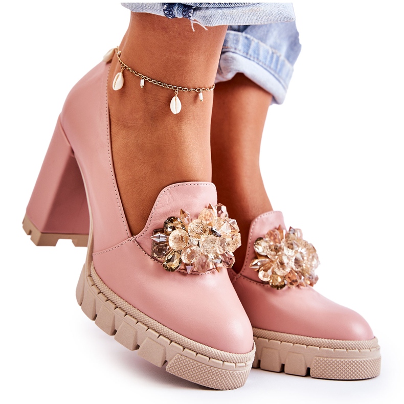 PA2 Bombas elegantes com ornamentais lisos rosa-bege Caterine