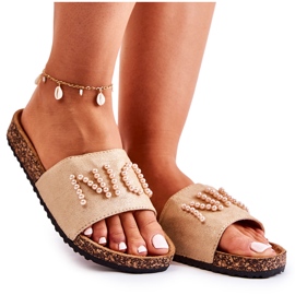 PE1 Chinelos Clássicos de Camurça com Miçangas Bege Vayana