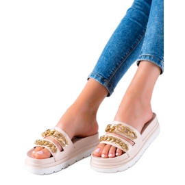 WELLSPRING Chinelos da moda com correntes bege