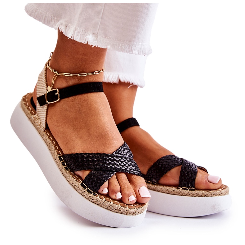 FL1 Sandálias femininas trançadas na plataforma Black Selea preto