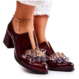 PA2 Sapatos de Mosaico de Couro com Decoração Marrom Transparente Delaver vermelho multicolorido