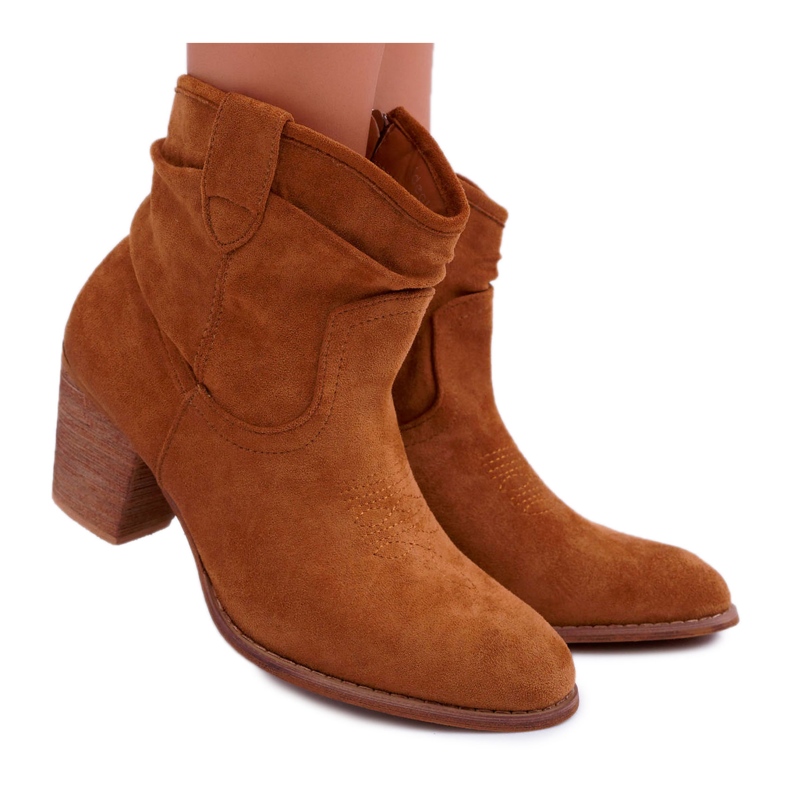 Botas femininas de salto Cowboy Camel Maverick castanho