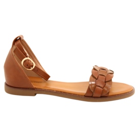 Evento Sandálias femininas com trança 22SD35-4604 Camel marrom