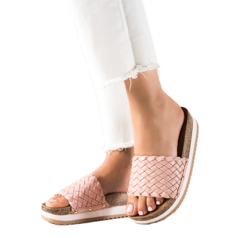 SHELOVET Chinelos trançados na plataforma rosa