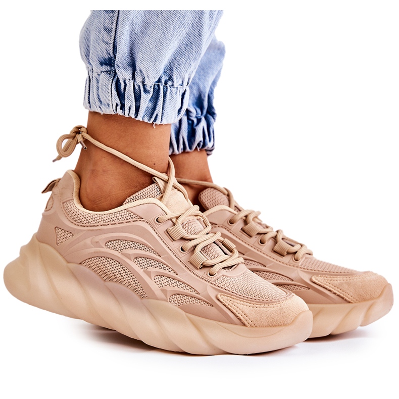 PM2 Tênis esportivo feminino da moda sollero bege dourado