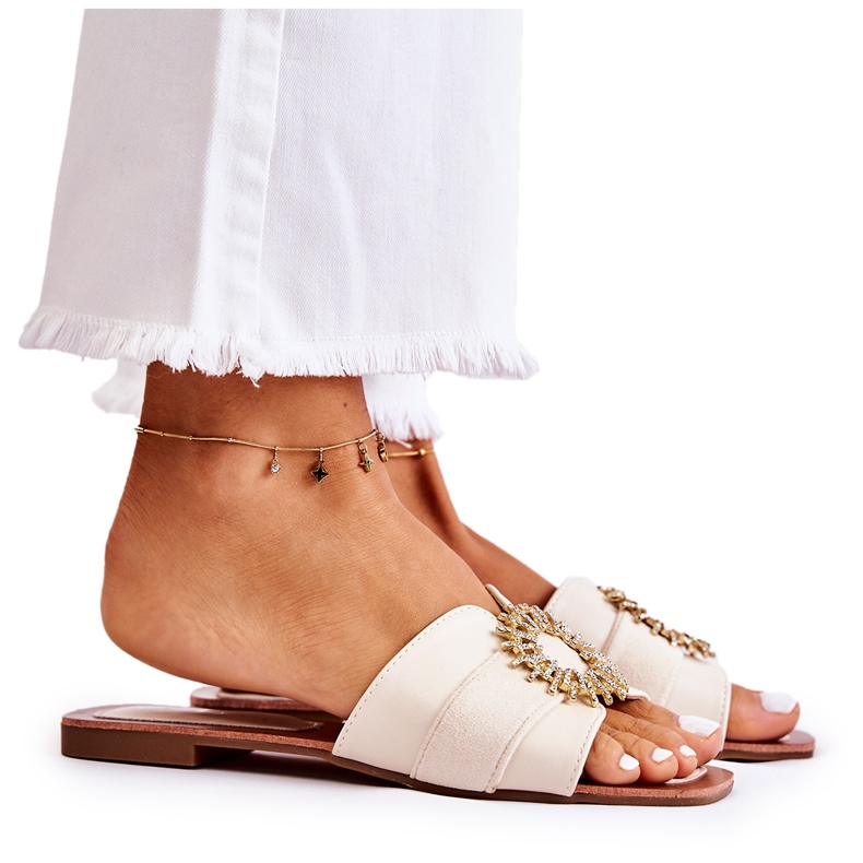 PS1 Chinelos femininos confortáveis ​​com decoração Ginera bege claro