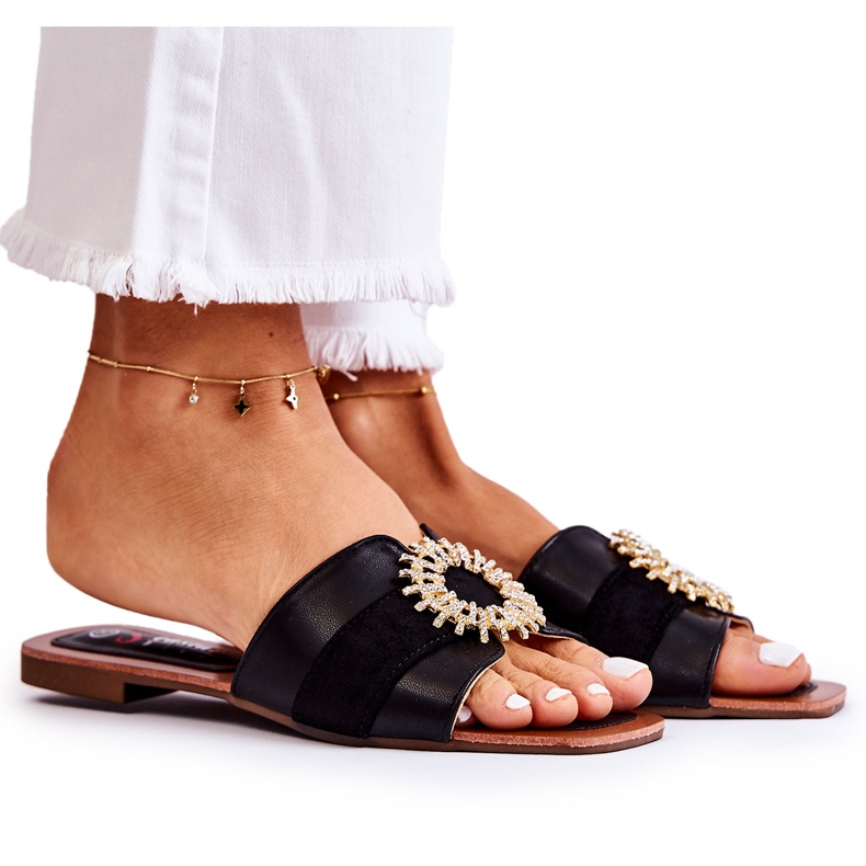 PS1 Chinelos femininos confortáveis ​​com enfeite de Ginera preto