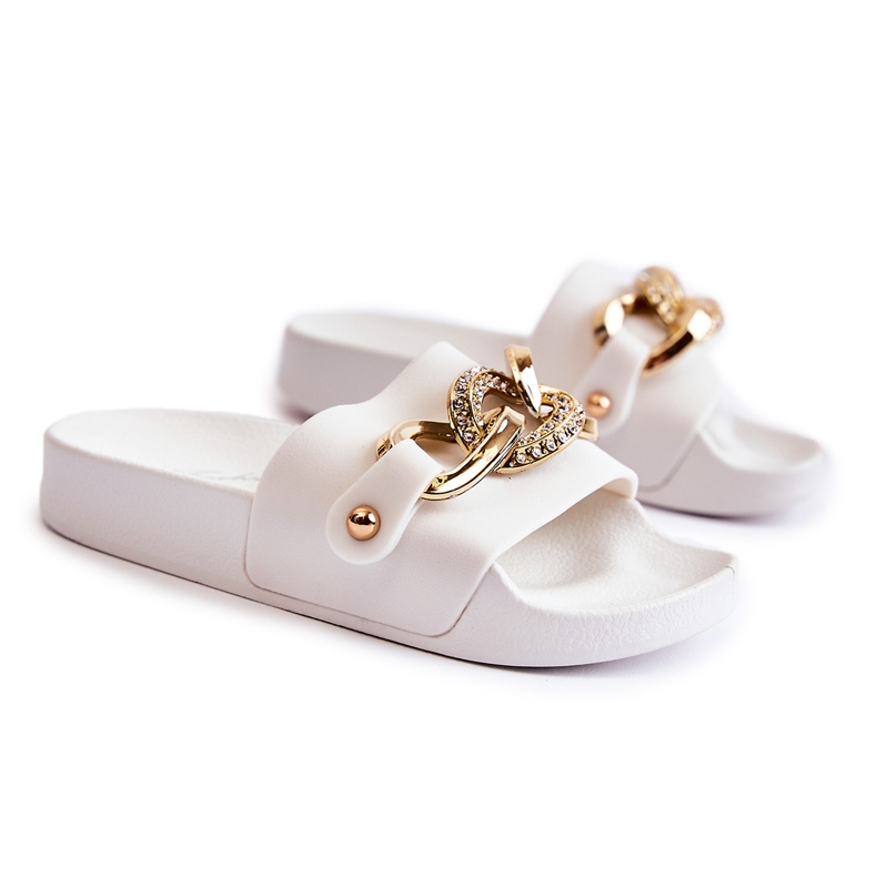 FK1 Chinelos infantis de borracha com corrente decorativa branca Suzie branco