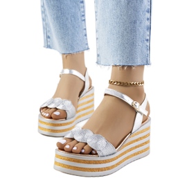 Hanan sandália de cunha prateada prata Hanan sandália de cunha prateada prata