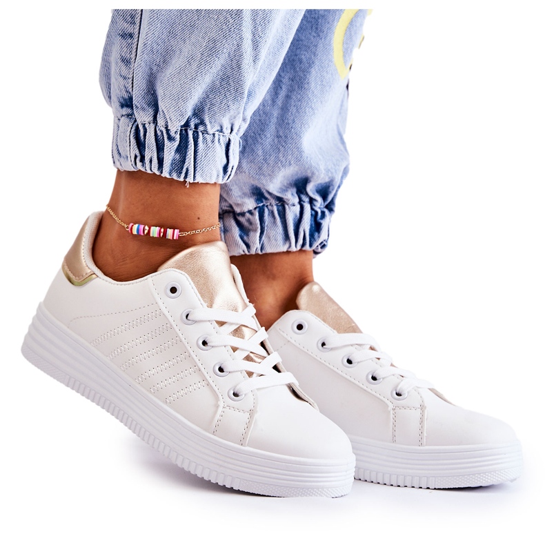 FK2 Tênis esportivo branco feminino Samanta dourado