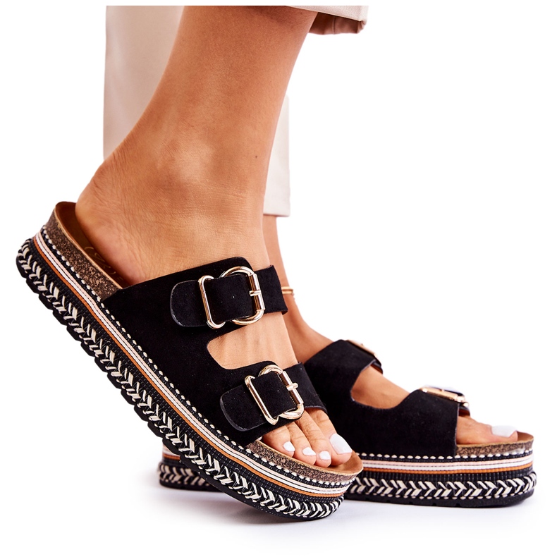 FE1 Chinelos femininos fivelas pretas Melissa preto