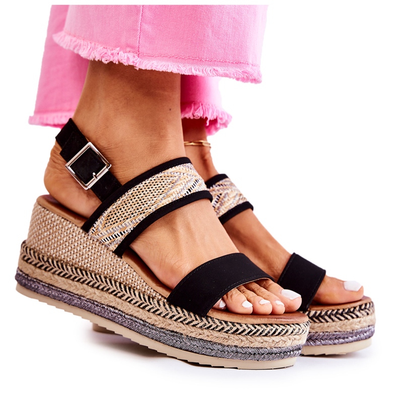 FE1 Sandálias de cunha de camurça preta Annabel bege preto