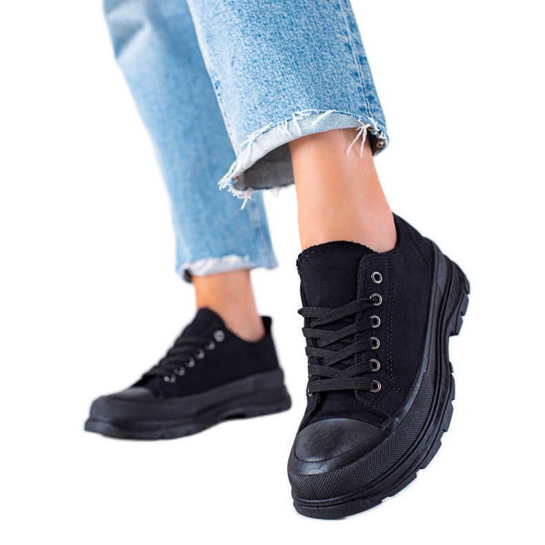 SHELOVET Tênis pretos na plataforma