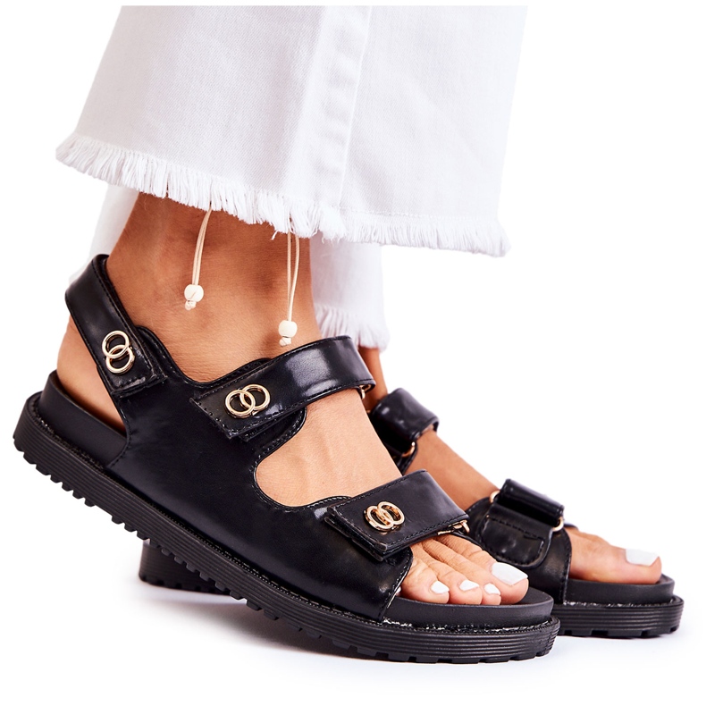 S.Barski Sandálias Femininas de Couro com Decoração de Halis Preto